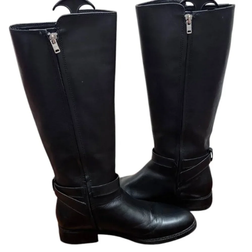 Women's COACH Black Walnut LEATHER Horse Carriage Equestrian Riding Knee Boots